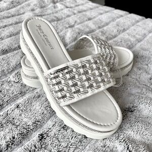 Juicy Couture White and Silver Wedge Sandals with Rhinestones